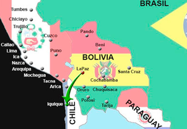 La Paz - Iquique 635 km 
Tiempo de aproximado de viaje: 10h 53 min